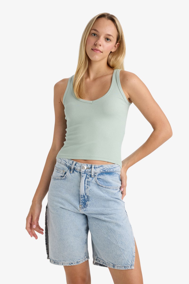 DeFacto Green Woman Slim Fit Camisole V-Neck Tank Top Casual - Image 4